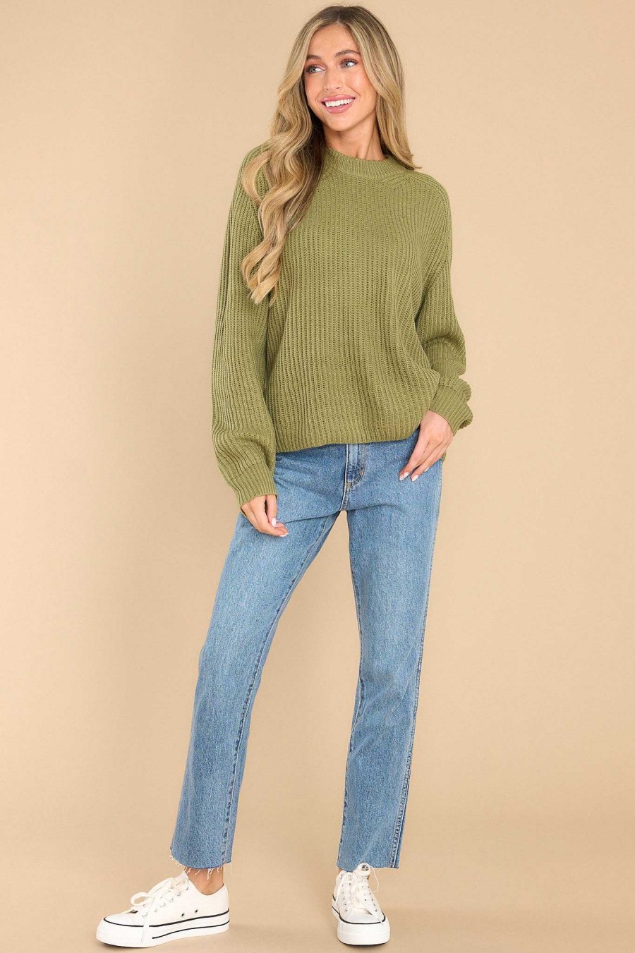Clothing Red Dress Sweaters | Just A Thought Light Sweater Olive