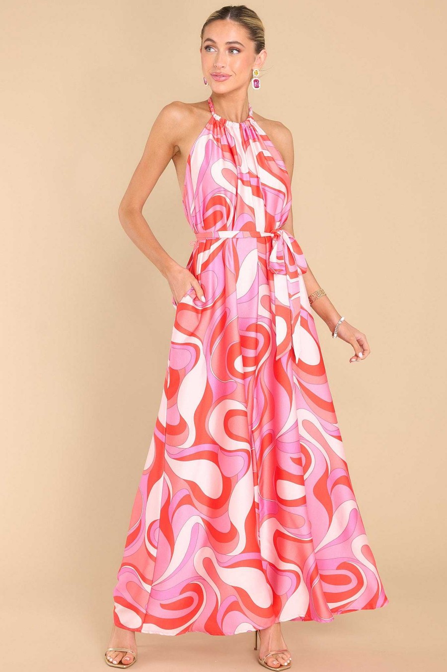 Clothing Red Dress Jumpsuits | Sun And Done Hot Print Jumpsuit Pink