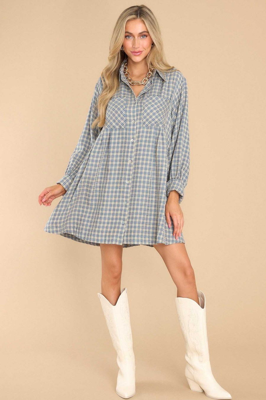 Clothing Aura Mini Dresses | Braver Than Belief Plaid Dress Blue