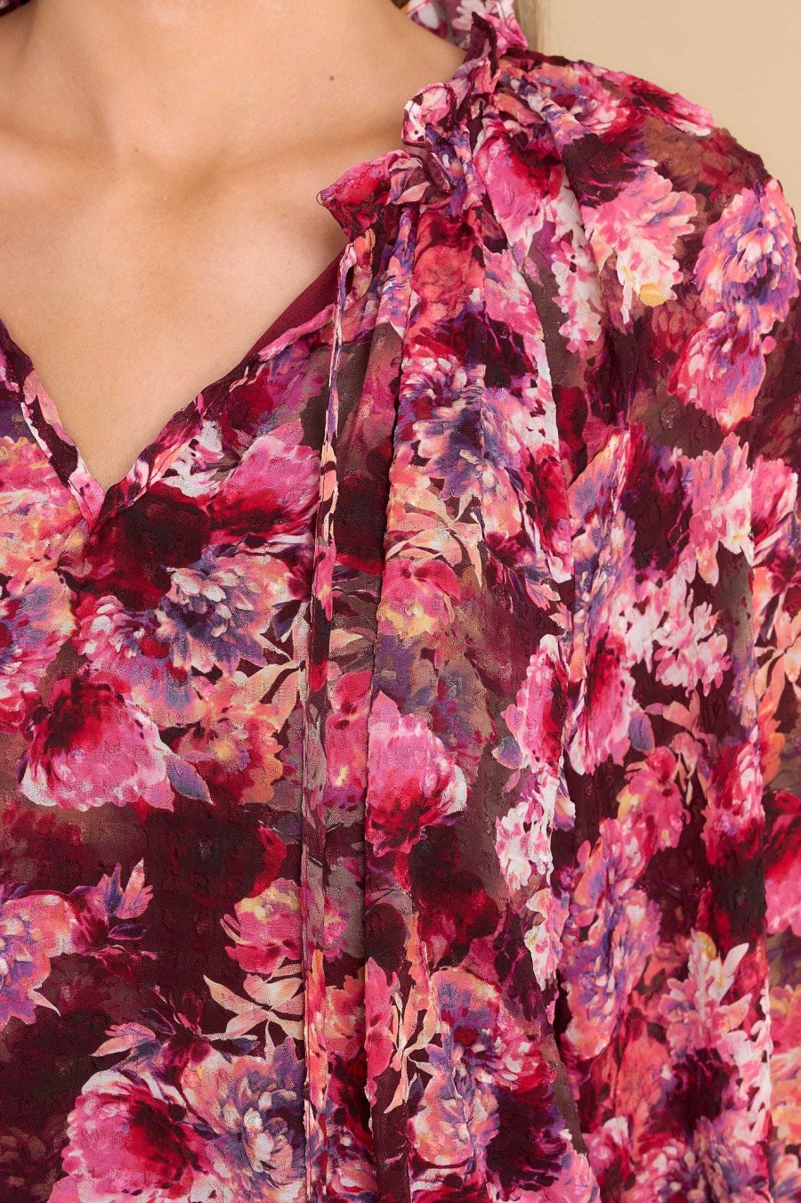 Clothing Red Dress Casual Tops | Bloom Of Our Love Floral Print Top Burgundy