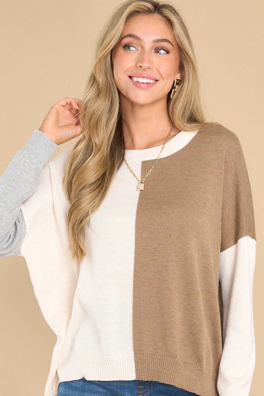 Clothing Red Dress Sweaters | Two Sides Multi Sweater Taupe