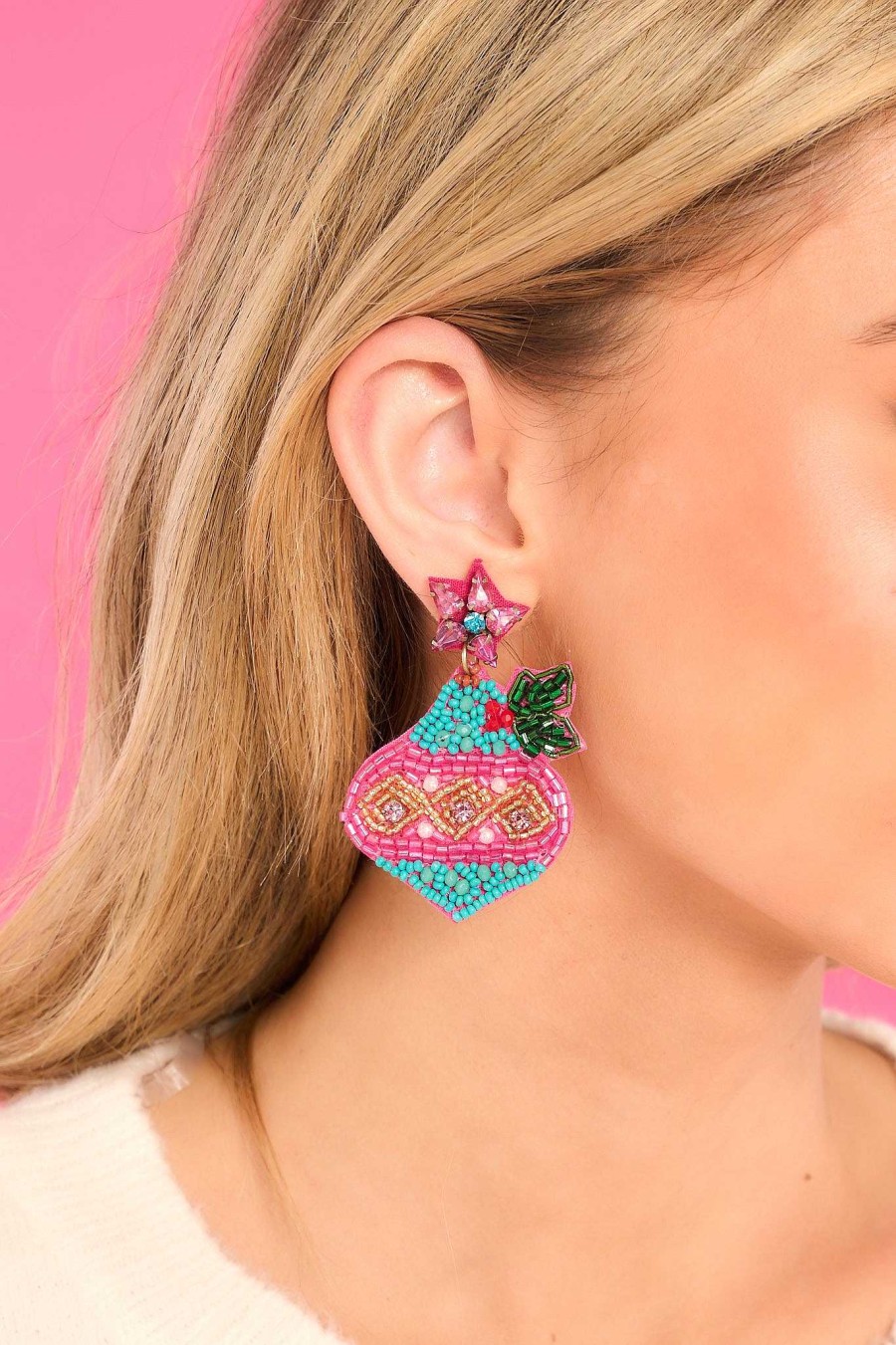 Jewelry Red Dress | Holiday Joy Beaded Earrings Fuchsia