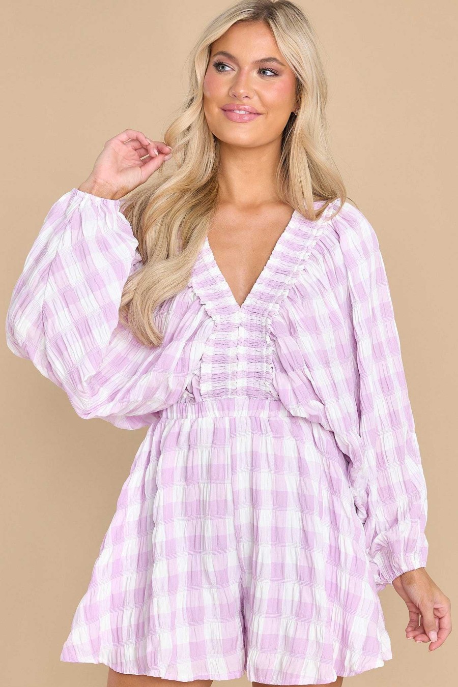 Clothing Red Dress Rompers | Me First Gingham Romper Purple