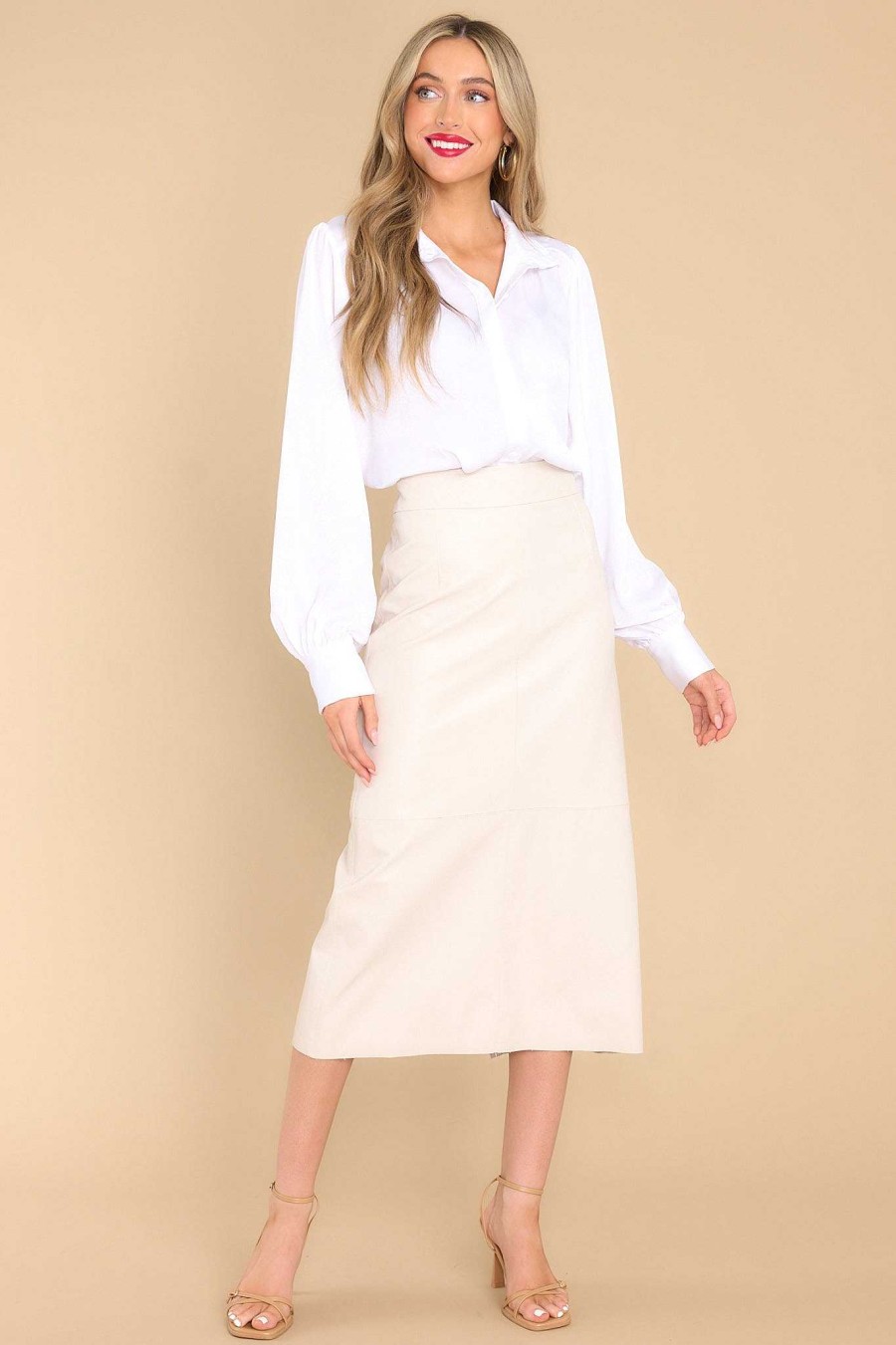 Clothing Aura Casual Tops | Fine Example Long Sleeve Button-Up Top White