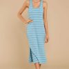 Clothing Z Supply Midi Dresses | The Seri Stripe Rib Tank Dress Cameo Blue