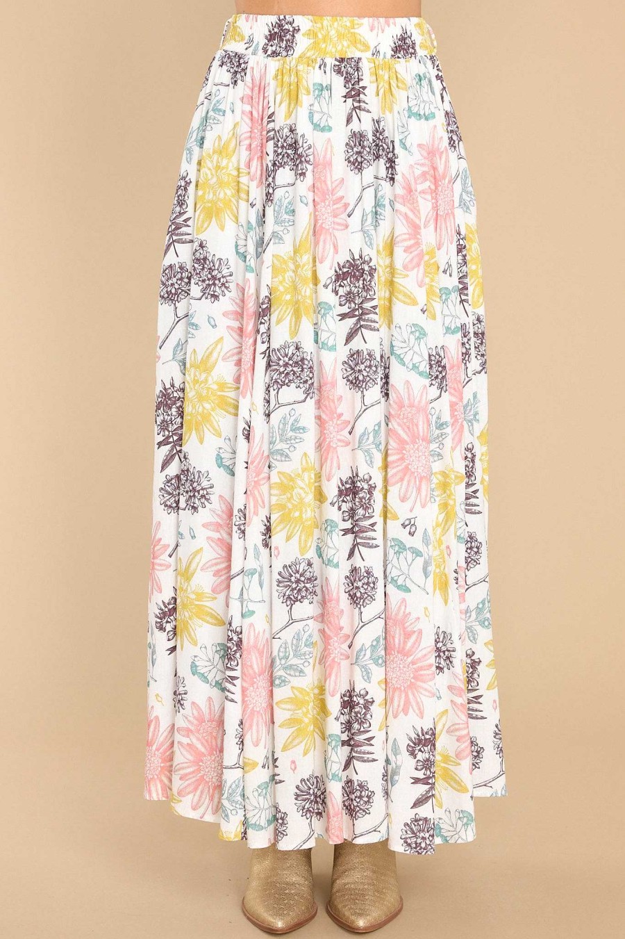 Clothing Aura Skirts | Never Let You Go Floral Print Maxi Skirt Ivory