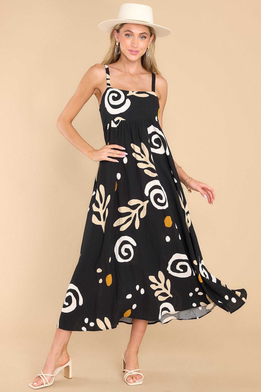 Clothing Red Dress Midi Dresses | It Can'T Be Print Midi Dress Black