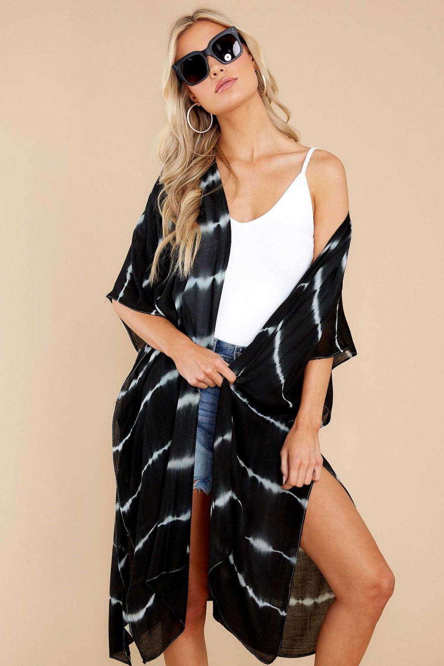 Clothing Red Dress Cover Ups | The Breeze'S Flow Tie Dye Cover Up Black