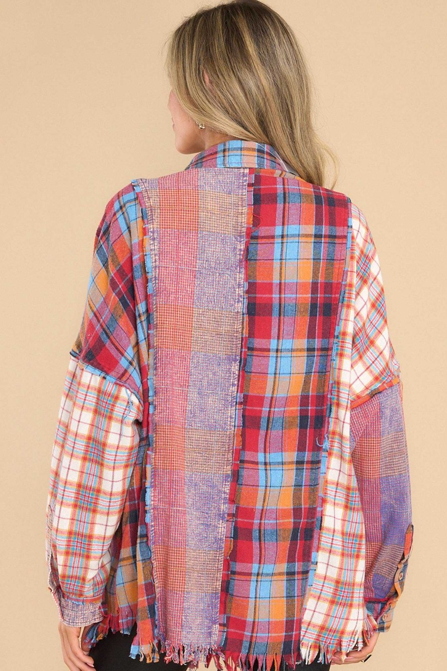 Clothing Red Dress Casual Tops | At The Bonfire Multi Plaid Top Red