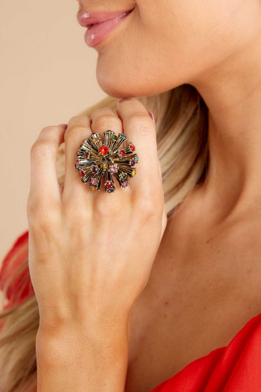Jewelry Red Dress | Burst Of Happiness Multi Ring Gold