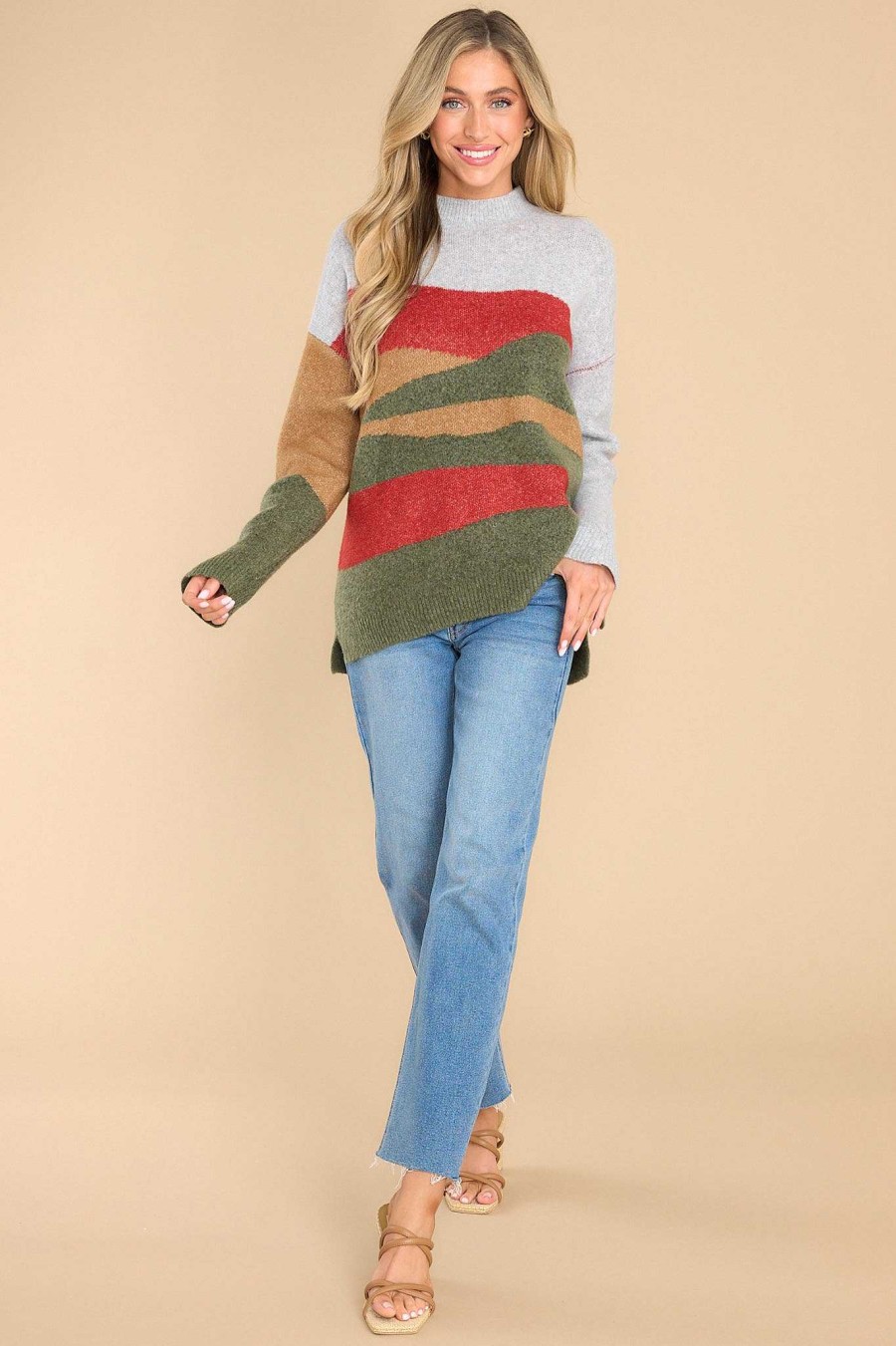 Clothing Red Dress Casual Tops | Warming Up To It Multi Sweater Olive