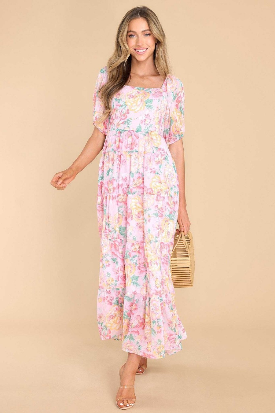 Clothing Red Dress Maxi Dresses | Soul Blossom Multi Floral Print Maxi Dress Pink