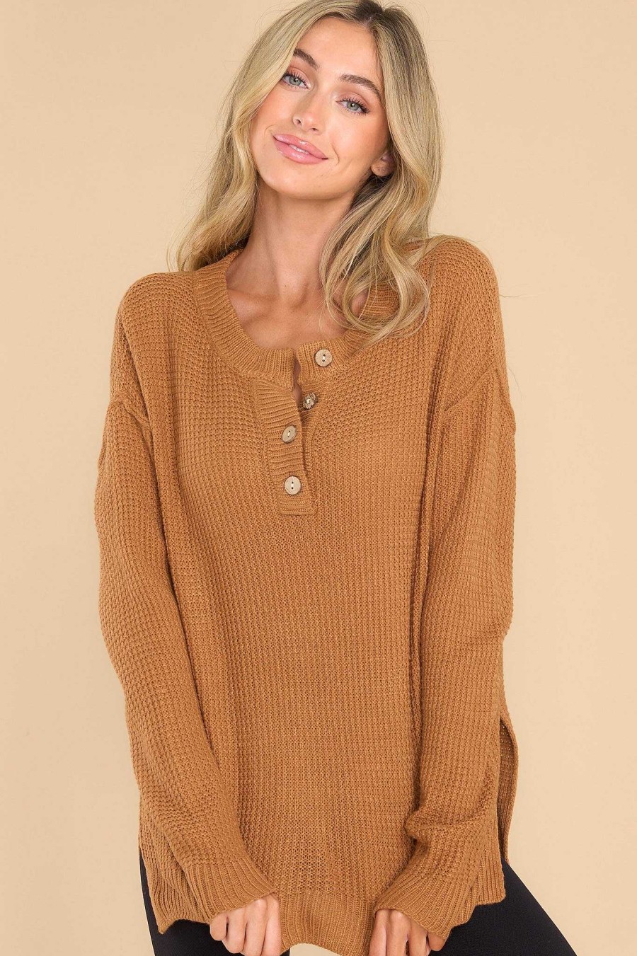 Clothing Red Dress Casual Tops | All The Humor Sweater Camel