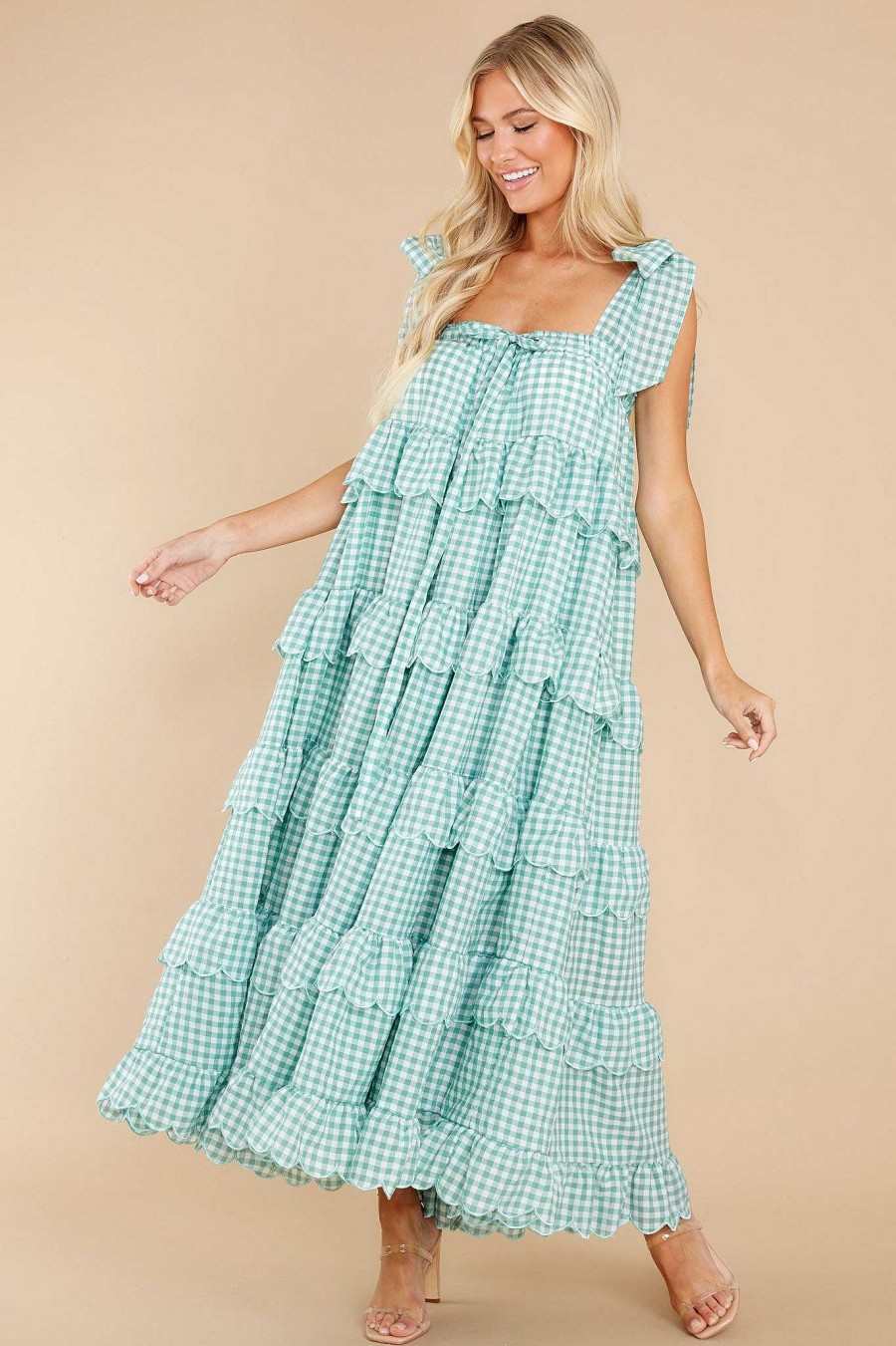 Clothing Red Dress Maxi Dresses | Made To Admire Aloe Green Gingham Dress Aloegreen