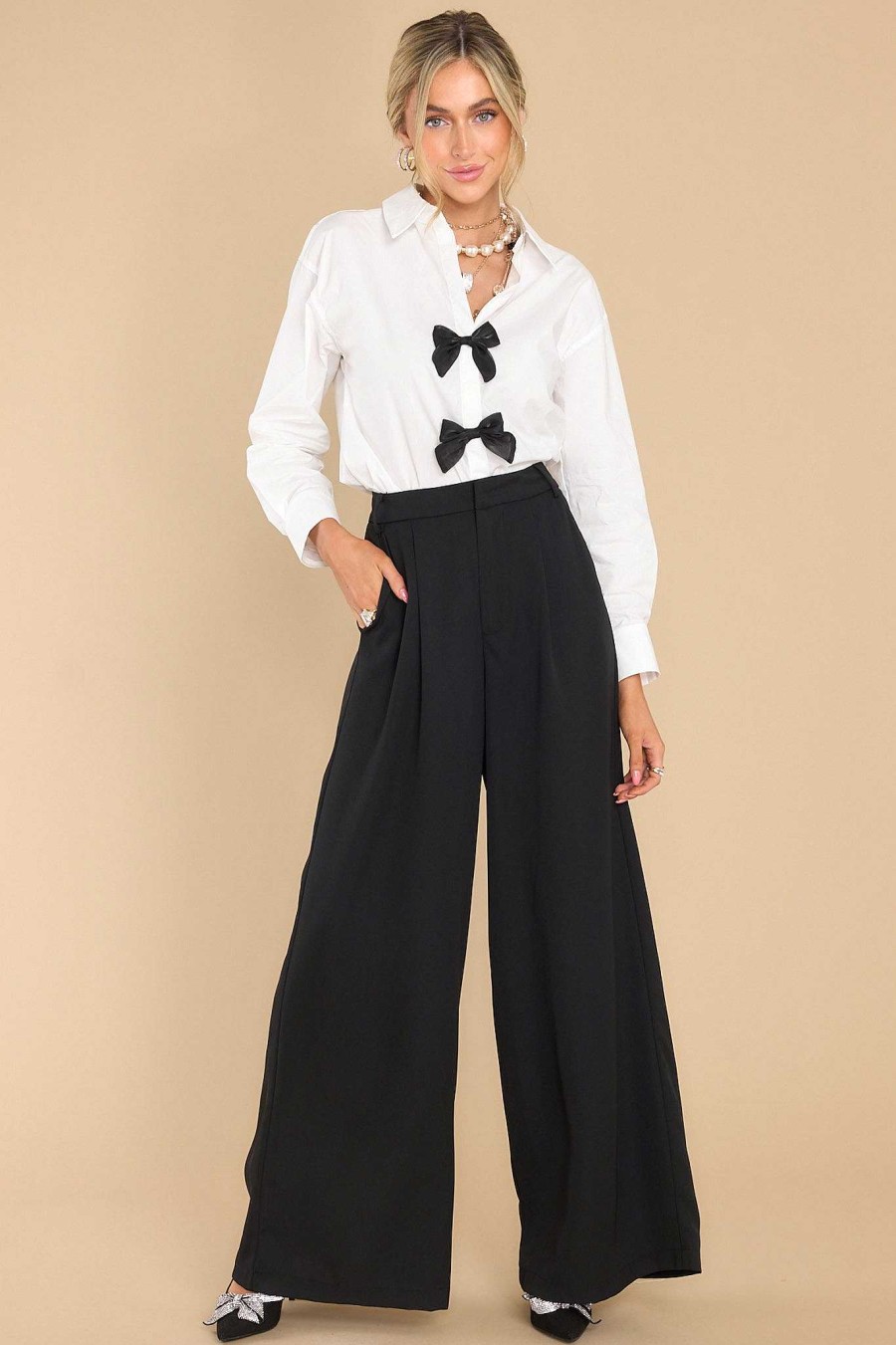 Clothing Red Dress Pants | Office Chic Wide Leg Pants Black