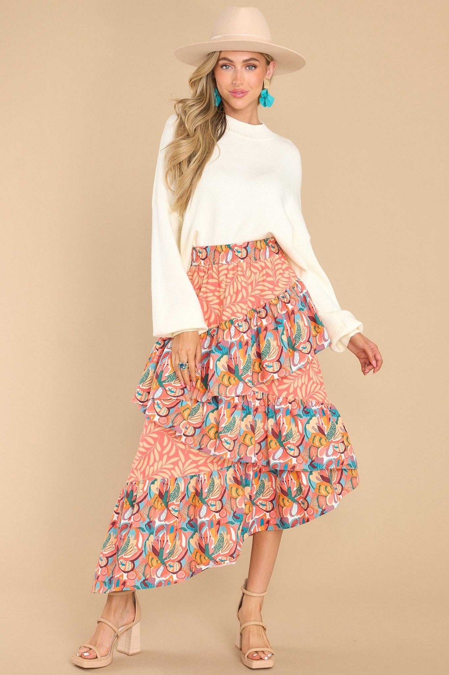 Clothing Aura Skirts | Sunset Horizon Hues Print Midi Skirt Multi