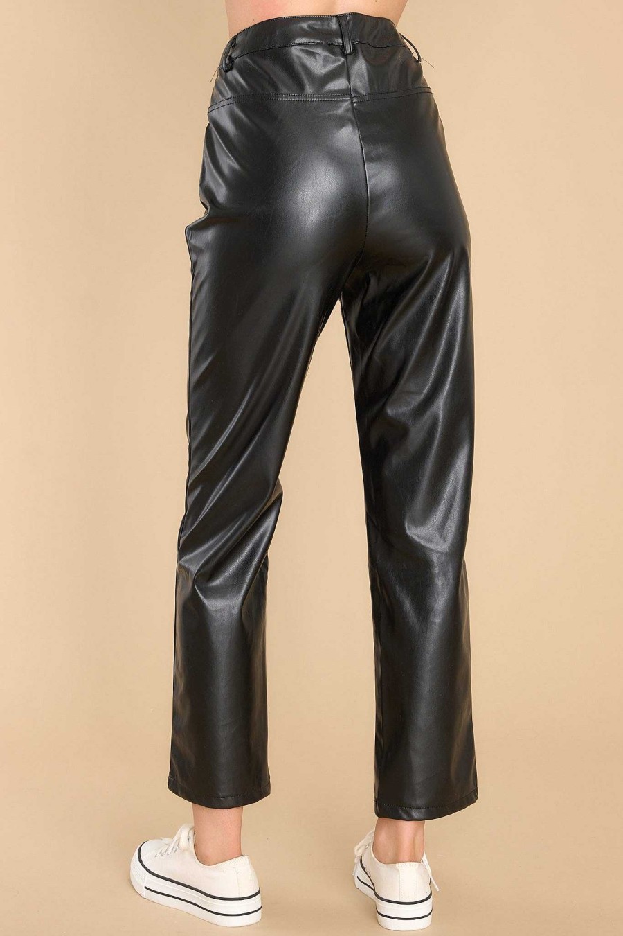 Clothing Red Dress Pants | Out Last Night Faux Leather Pants Black