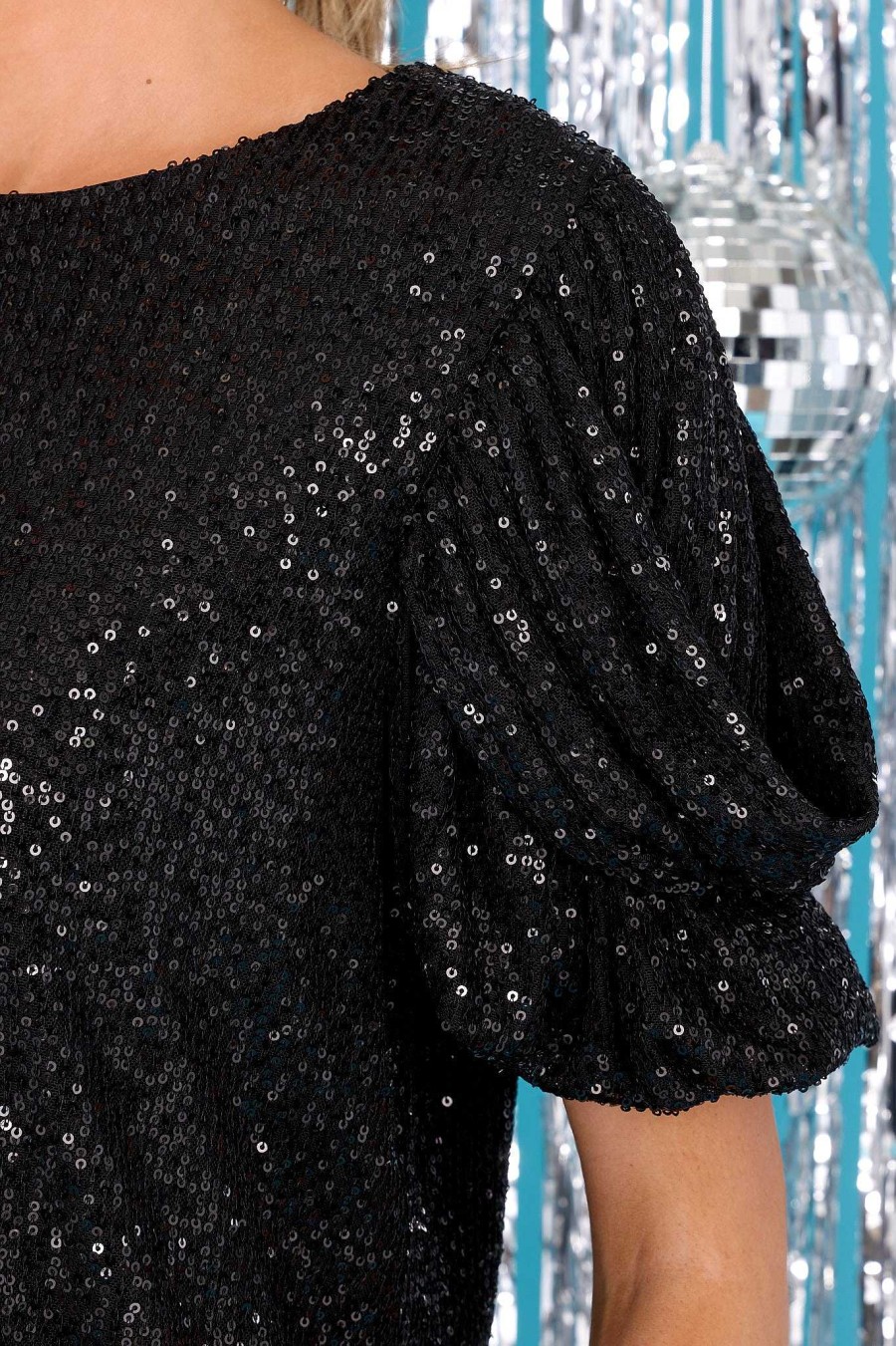 Clothing Red Dress Blouses & Shirts | Shimmering Delight Sequin Top Black