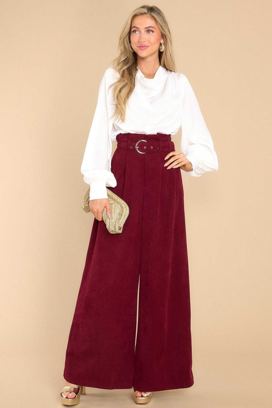 Clothing Aura Pants | Keeping It Classy Corduroy Pants Burgundy