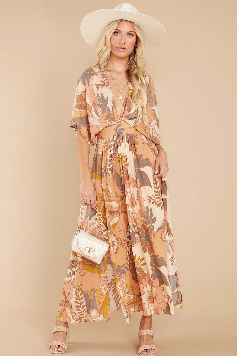 Clothing Red Dress Maxi Dresses | Sensational Feeling Multi Print Maxi Dress Apricot