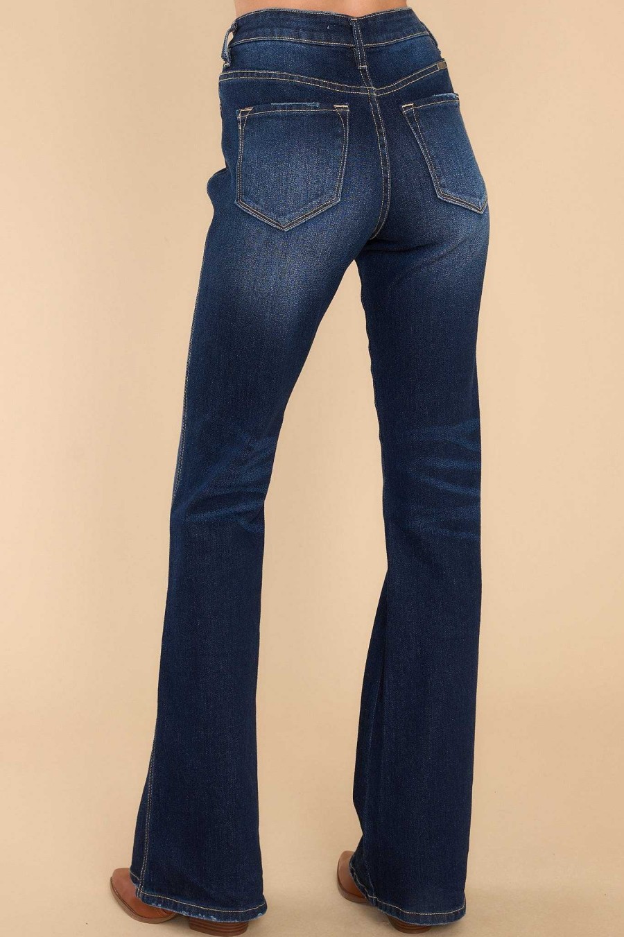 Clothing Red Dress Clean Denim | Everything Counts Stretch Flare Leg Jeans Dark Wash