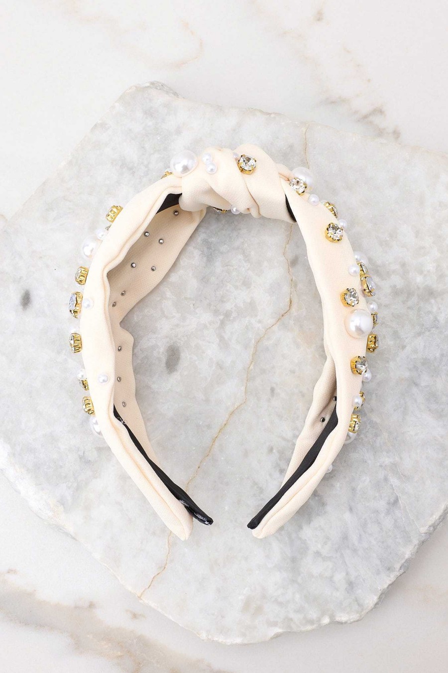 Accessories Red Dress Hair Accessories | Sweet Feelings Natural Bejeweled Headband Taupe