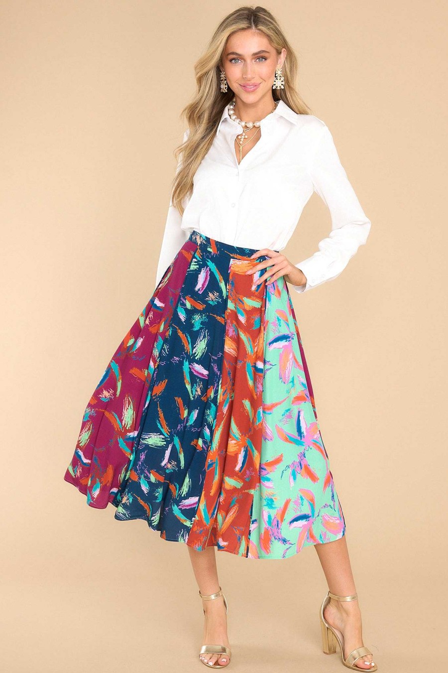Clothing Alivia Skirts | The Kristel Print Midi Skirt Multi