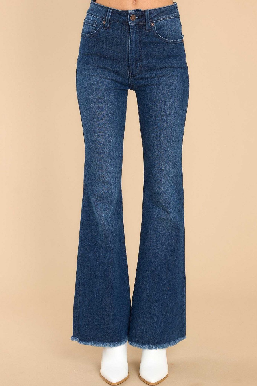 Clothing Just USA Distressed Denim | Jump Out Stretch Flare Jeans Dark Denim