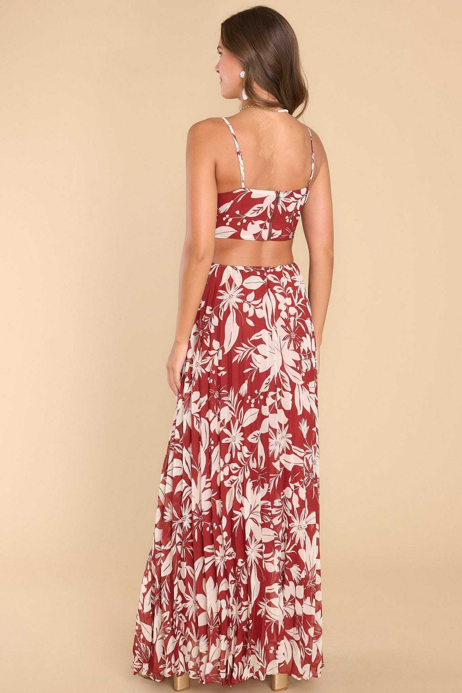 Clothing Red Dress Maxi Dresses | Keep Your Promises Brick Ivory Floral Maxi Dress Multi