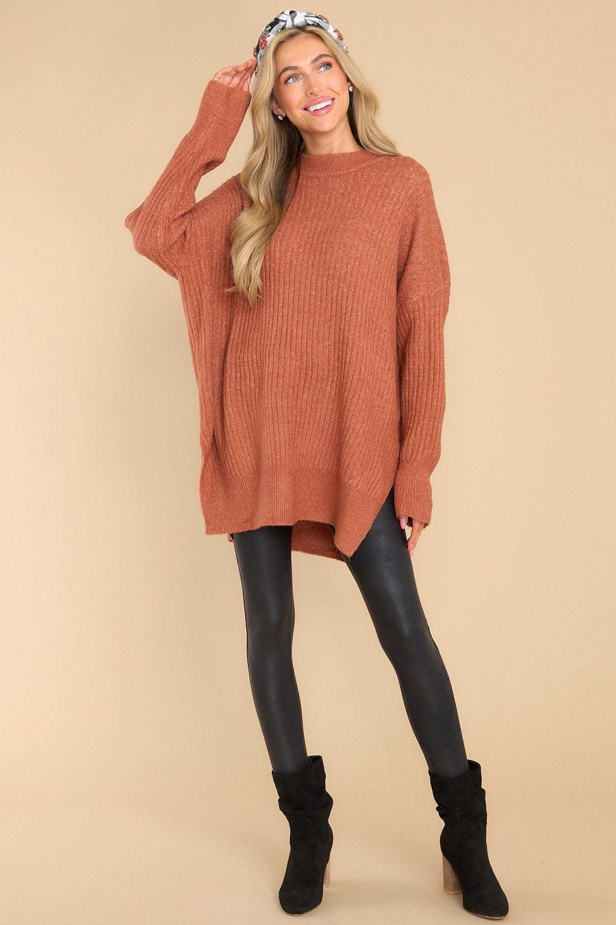 Clothing Red Dress Casual Tops | Fireside Flirt Sweater Rust