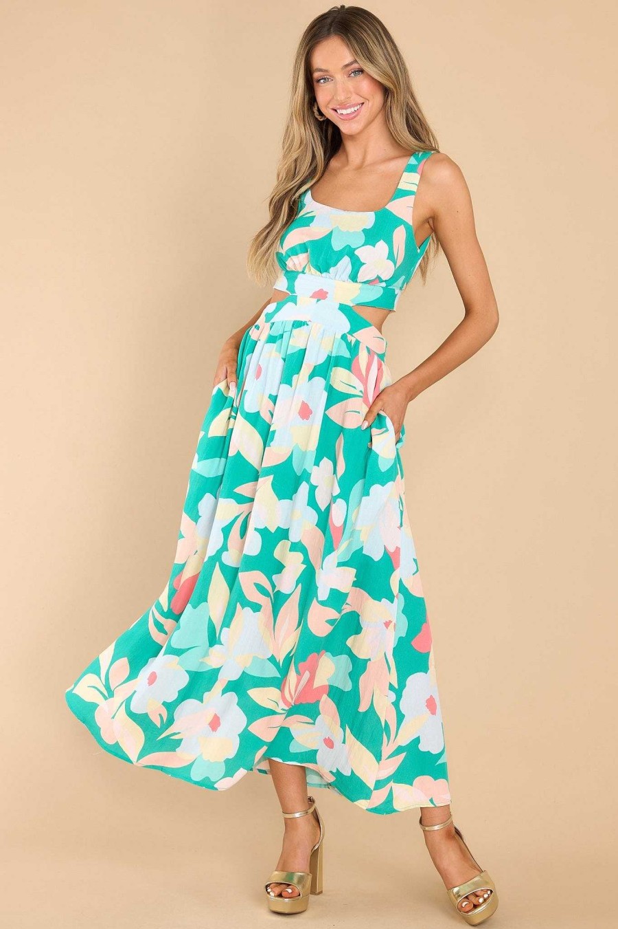 Clothing Red Dress Maxi Dresses | Feeling Like Sunshine Floral Maxi Dress Green