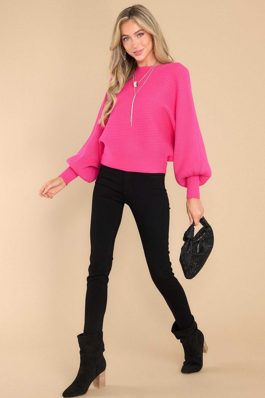Clothing Red Dress Casual Tops | Straight To Business Sweater Hot Pink