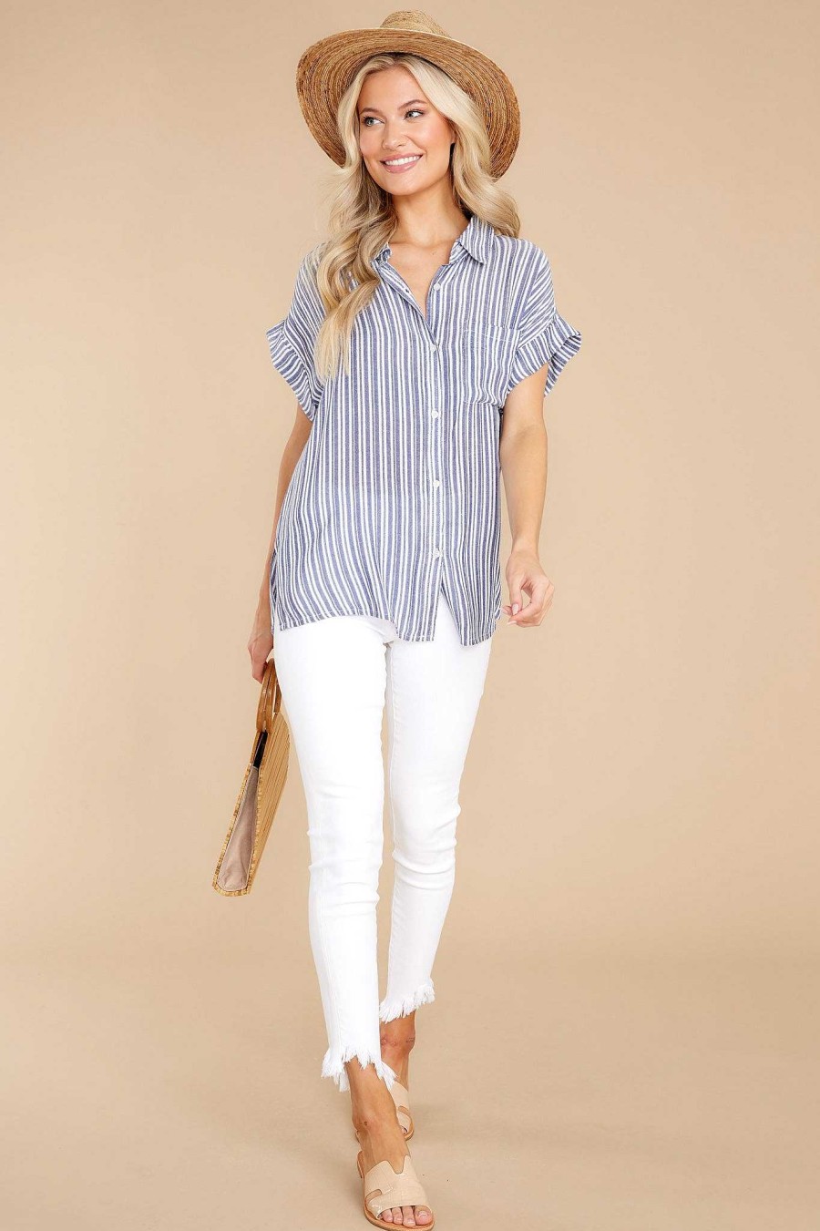 Clothing Red Dress Blouses & Shirts | New Classic Stripe Top Blue