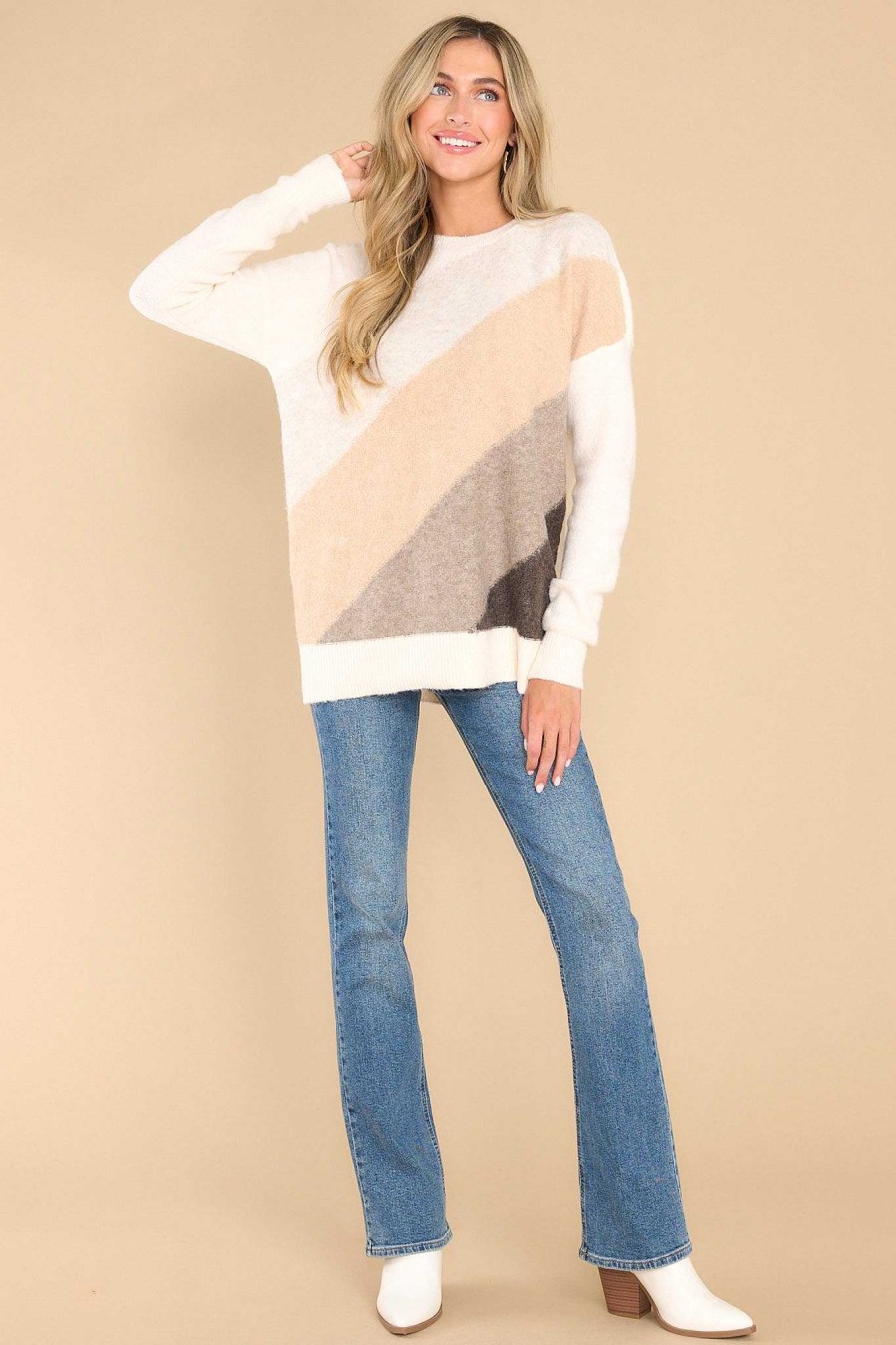 Clothing Red Dress Casual Tops | Exercise Your Power Stripe Sweater Taupe