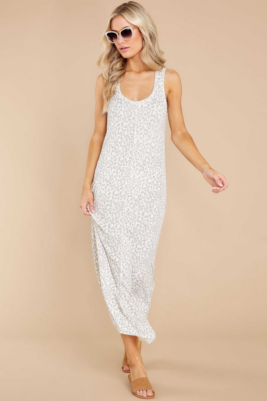 Clothing Z Supply Maxi Dresses | Luna Leopard Rib Hacci Dress Sandshell