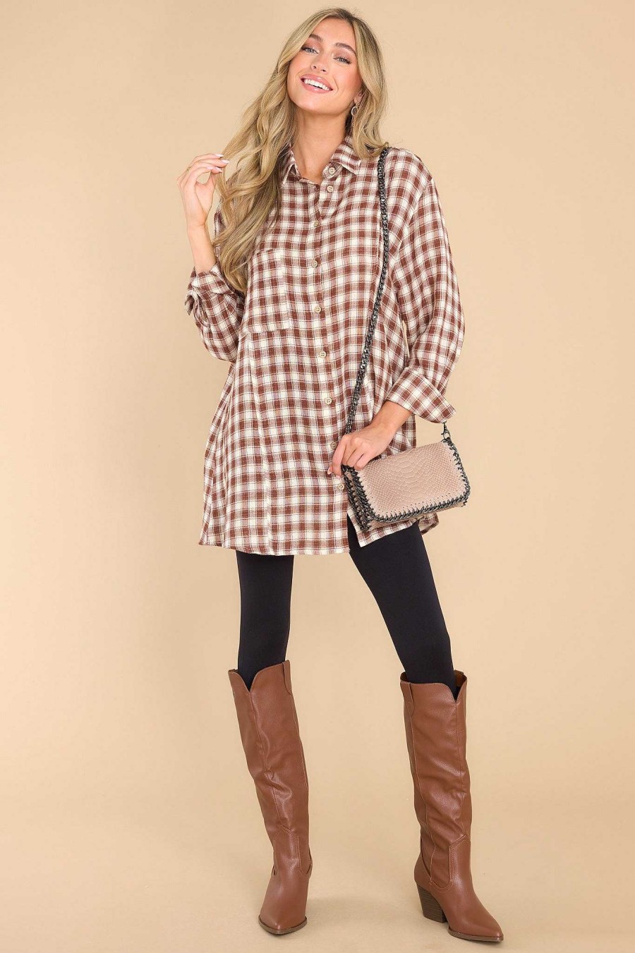 Clothing Red Dress Casual Tops | Word To The Wise Plaid Top Brown