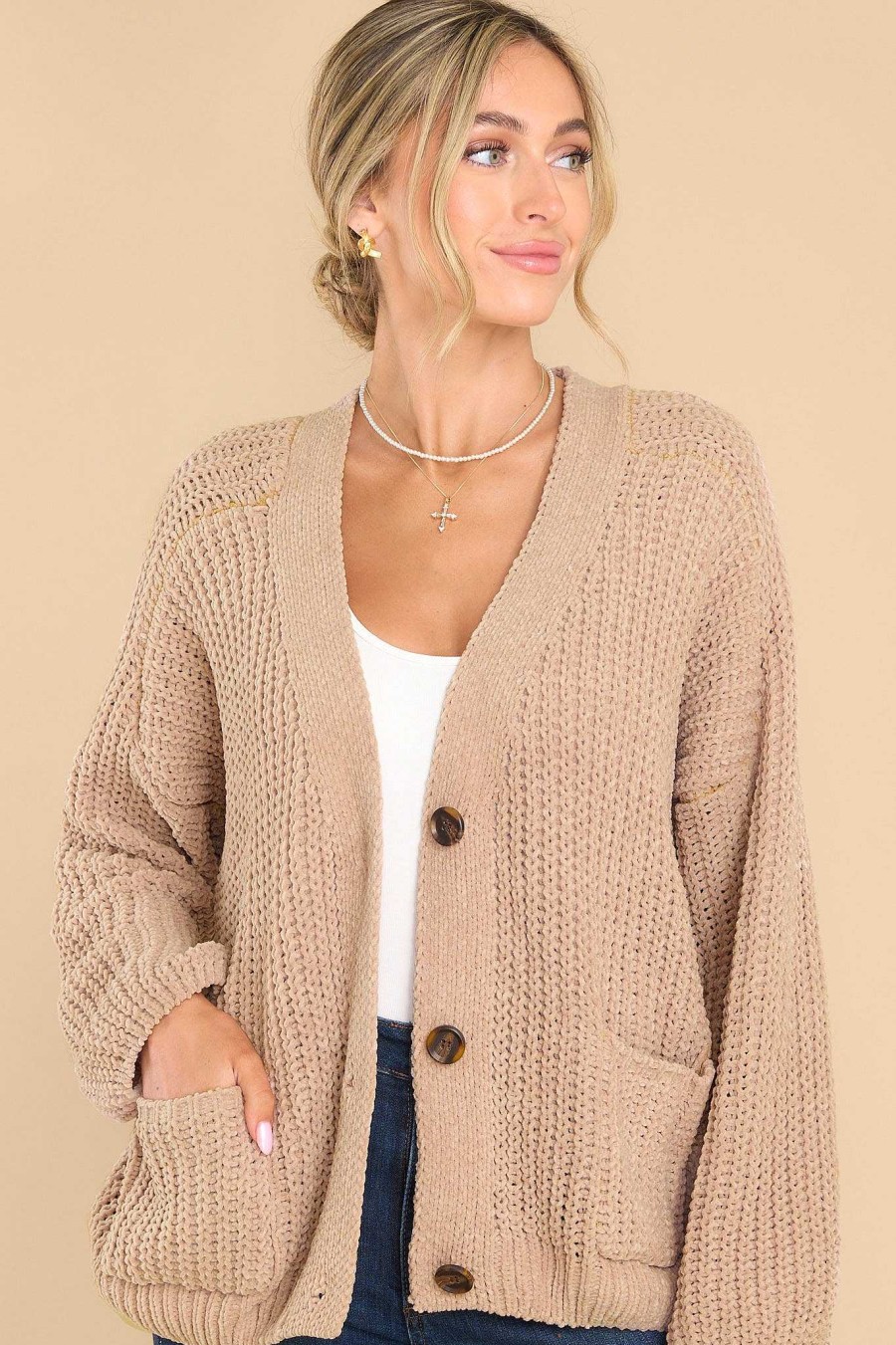 Clothing Red Dress Casual Tops | Cozying Up Cardigan Taupe