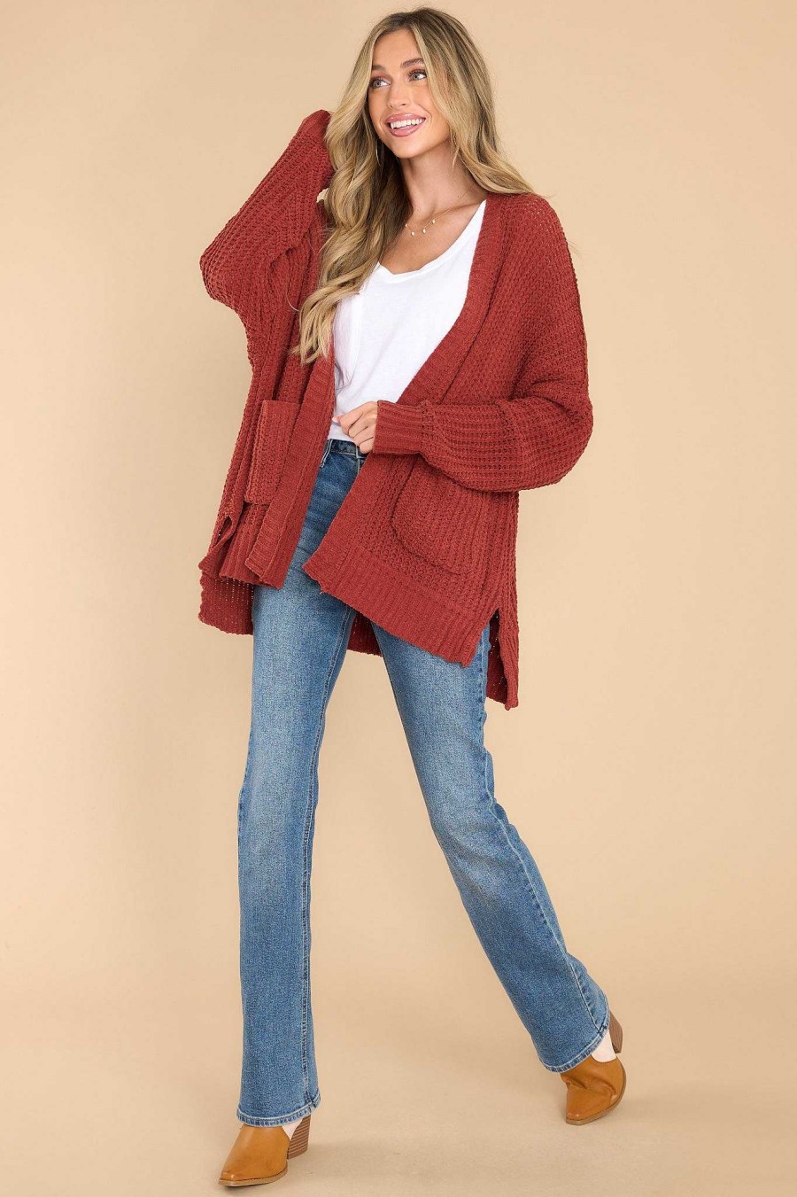 Clothing Red Dress Sweaters | Moving On Up Cardigan Rust