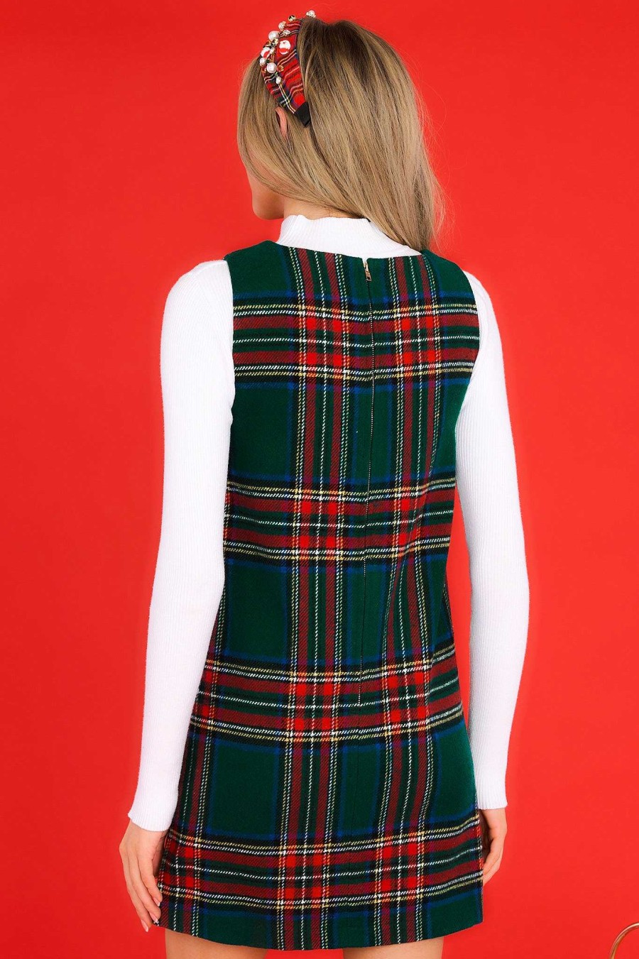 Clothing Aura Mini Dresses | Sentimental Feeling Plaid Dress Green