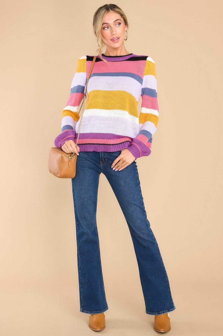 Clothing Red Dress Casual Tops | Feel The Ways Multi Stripe Sweater Lavender