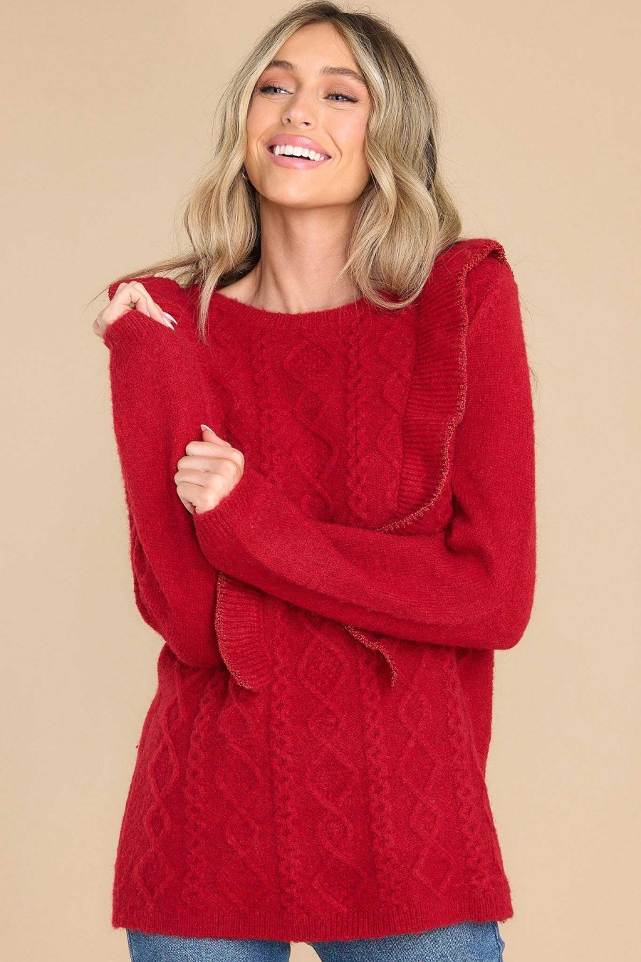Clothing Red Dress Casual Tops | Fire Away Sweater Ruby Red