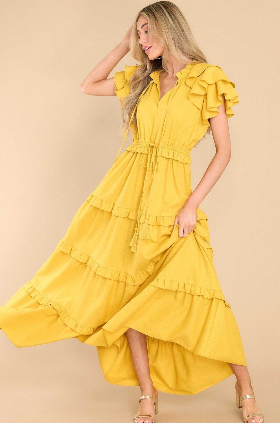 Clothing Aura Maxi Dresses | Ruffle Some Feathers Sunset Maxi Dress Yellow