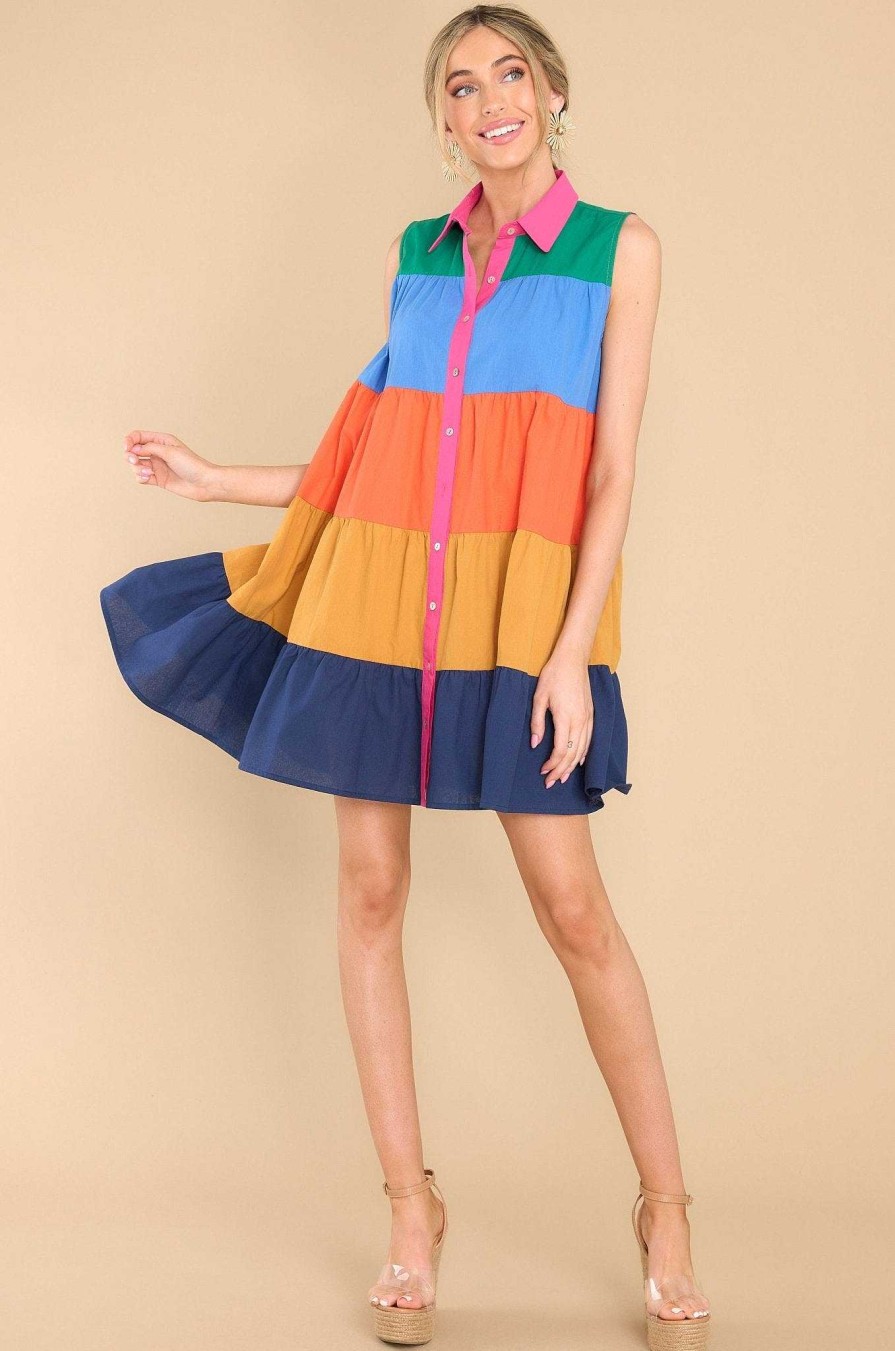 Clothing Aura Mini Dresses | Dreaming On Colorblock Dress Blue