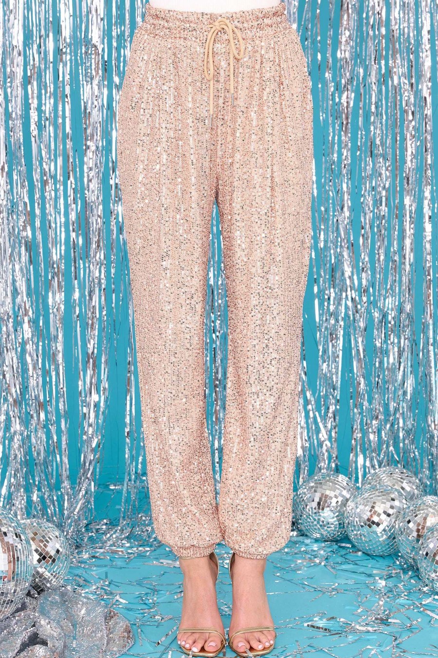 Clothing Red Dress Two Piece Sets | Not Playing Games Sequin Joggers Gold