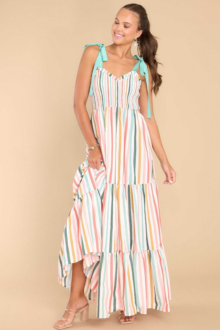 Clothing Aura Maxi Dresses | Wishing For You Multi Stripe Maxi Dress Desert Sage