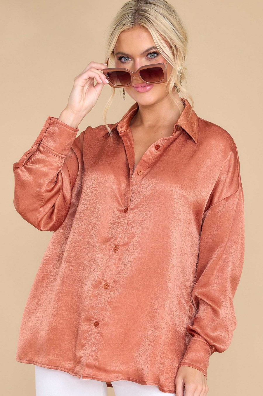 Clothing Aura Blouses & Shirts | Read All About It Top Terracotta