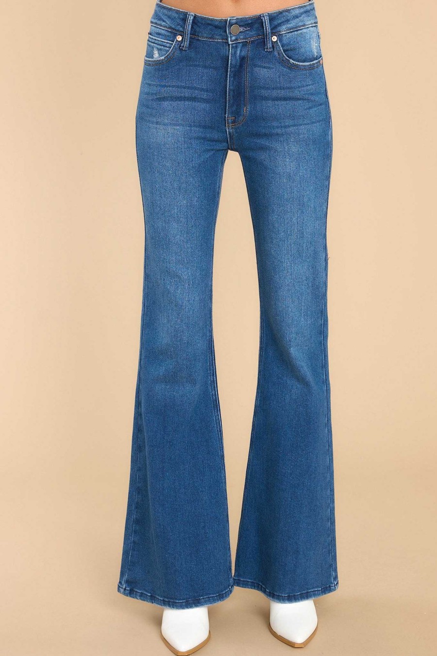 Clothing Red Dress Clean Denim | Down Memory Lane Dark Wash Stretch Flare Jeans Dark Denim