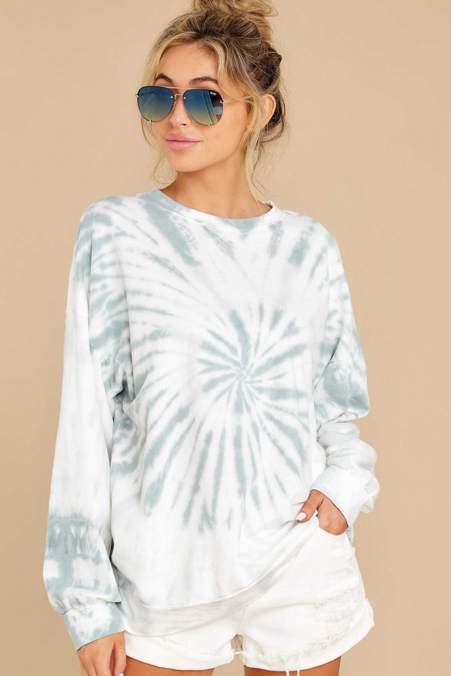 Clothing Red Dress Loungewear Tops | First Thought Spiral Tie Dye Top Sage