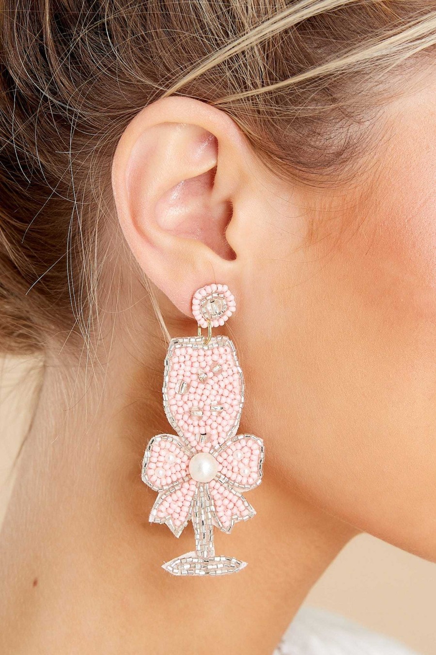 Jewelry Red Dress | Graceful Sip Pearly Beaded Earrings Pink