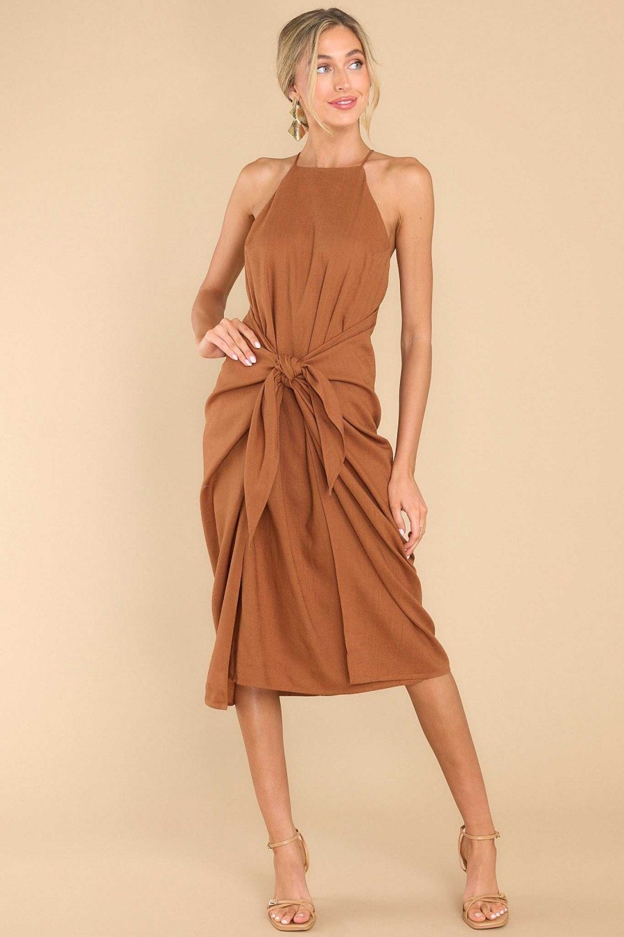 Clothing Red Dress Midi Dresses | Going There Midi Dress Brown
